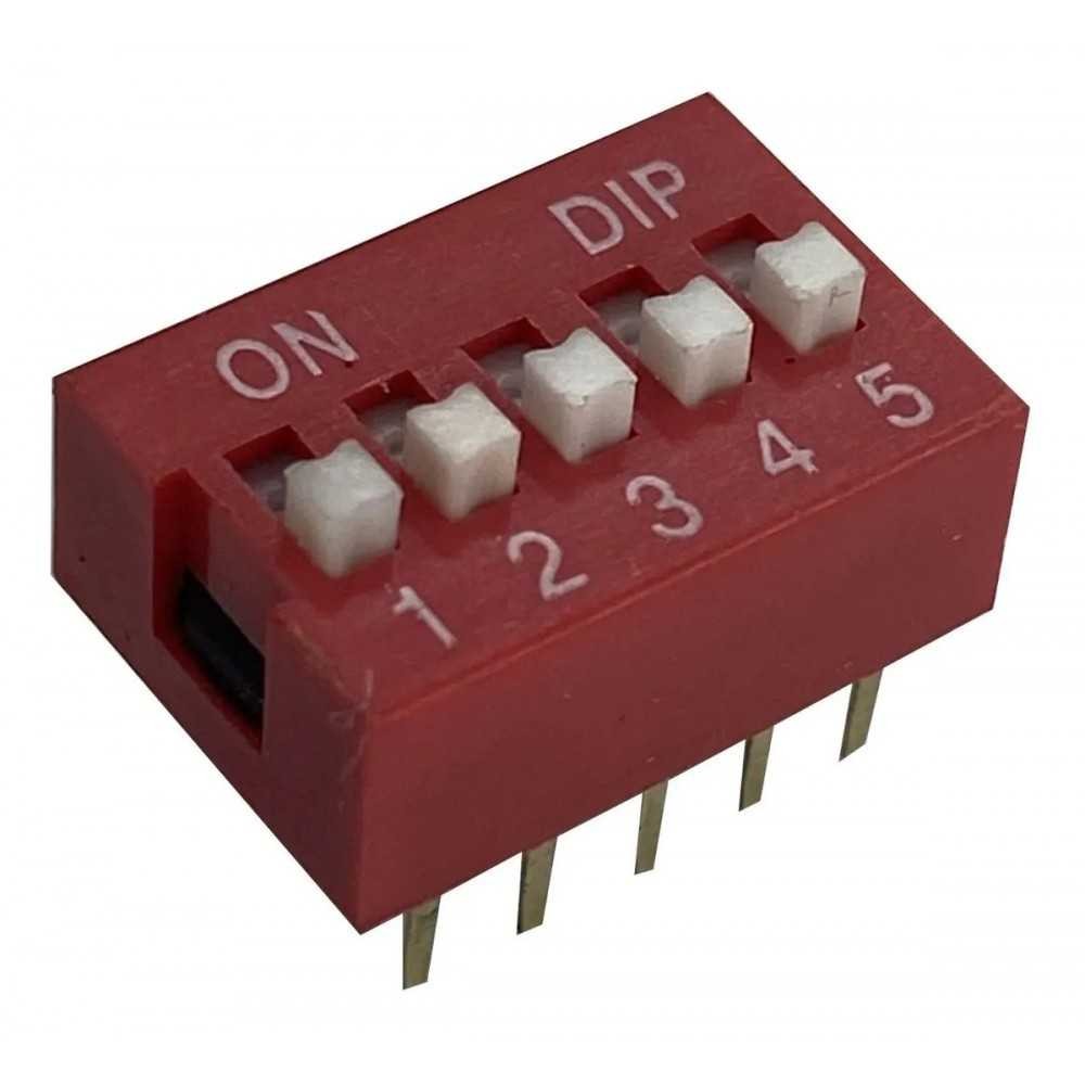 Dip Switch 5 Posiciones Bits Vías Rojo Canal Deslizable