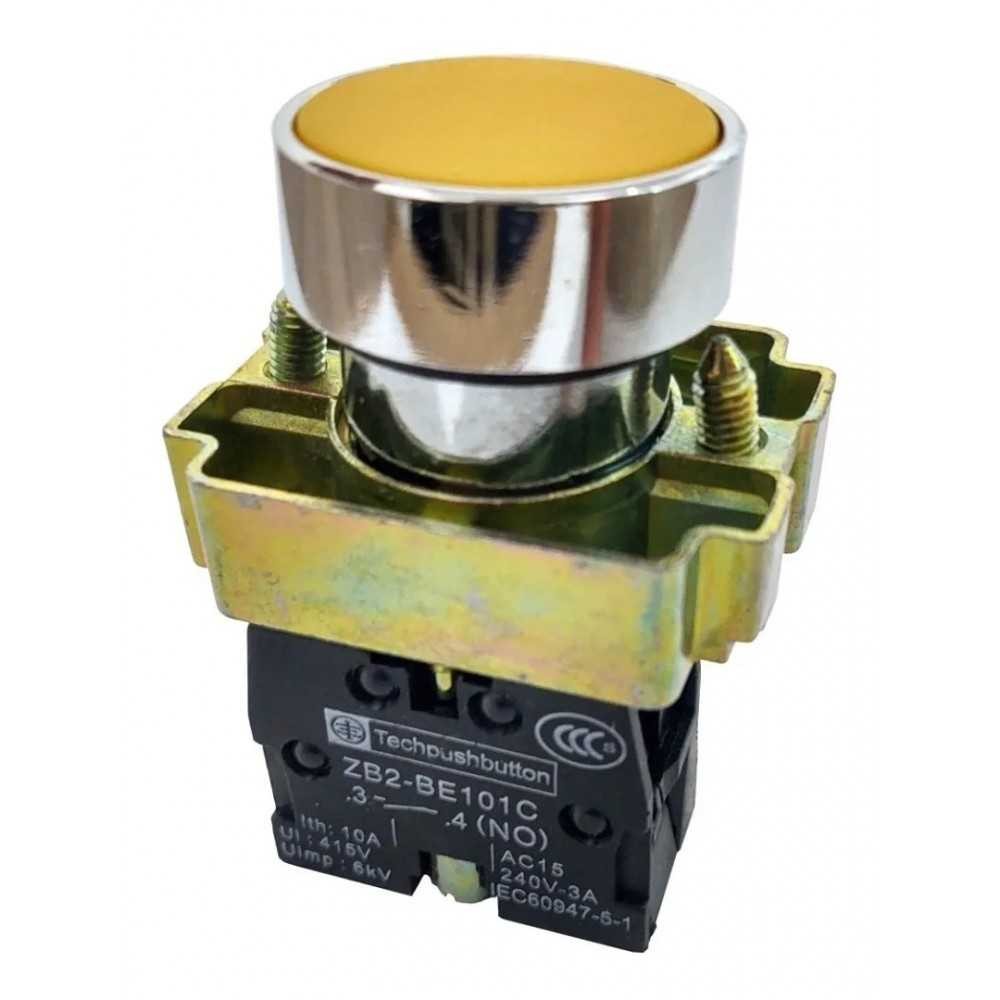 Botón Pulsador Push Button Rasante 2 Terminales Eléctrico NC Amarillo 240V - 3A
