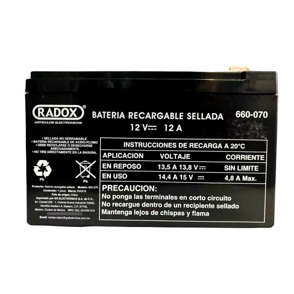 Pila Batería Radox Recargable Mod: 660-070 12V 12A Sellada De Ácido - Plomo