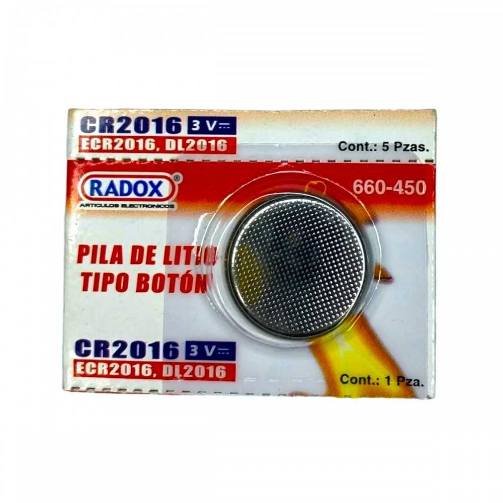 Pila Batería Radox 2016 Mod: CR2016 (660-450)3V Tipo Botón De Litio