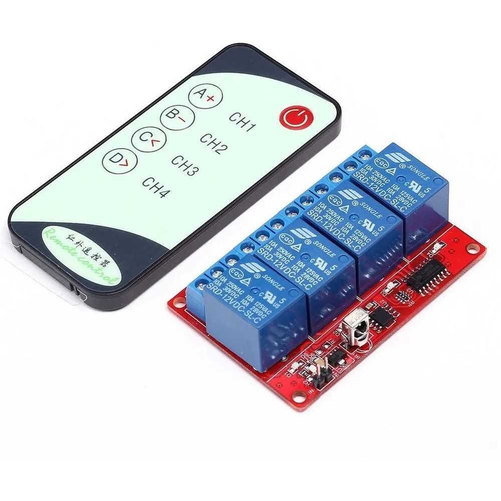 Módulo Relevador 4 CH 12V Con Receptor Infrarrojo