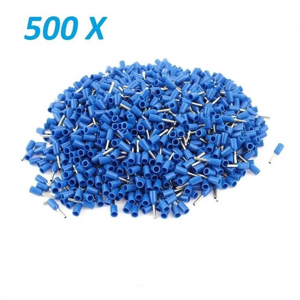 500x Terminales Ferrules Cal 10 AWG Cilindricas Eléctricas Aisladas Cable E6010 AZUL