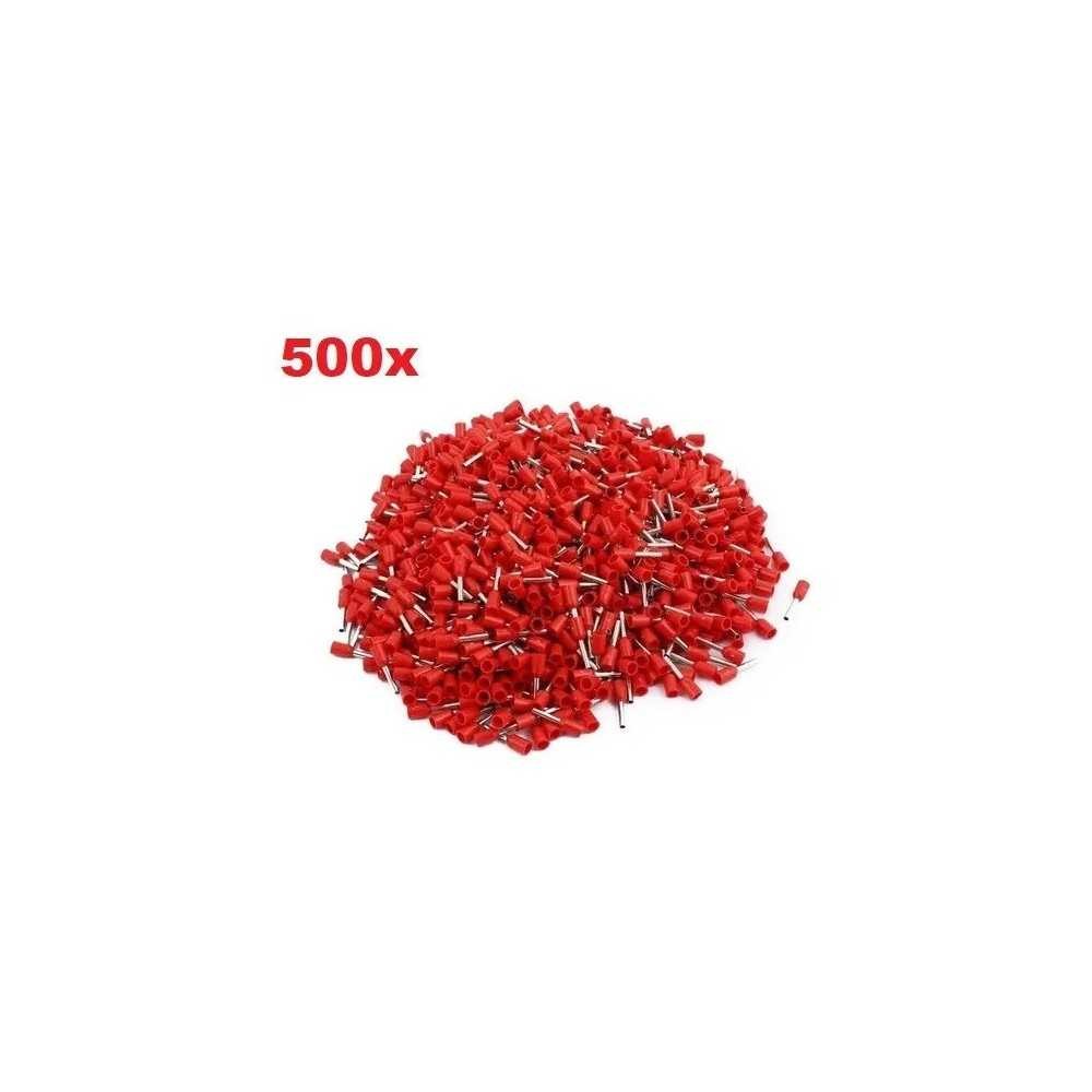 500x Terminales Ferrules Cal 12 AWG Cilíndricas Eléctricas Aisladas Cable E4009 ROJO
