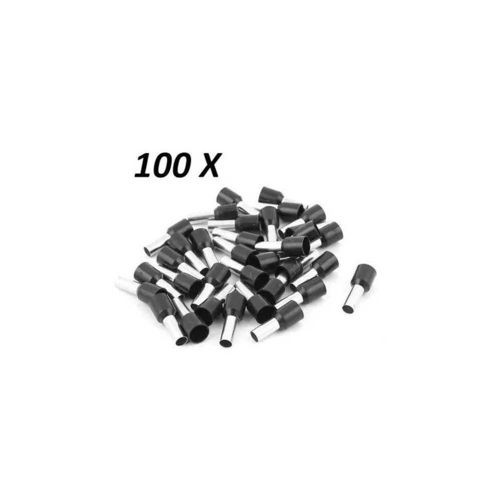 100x Terminales Ferrules Cal 18 AWG Cilíndricas Eléctricas Aisladas Cable E1008 NEGRO
