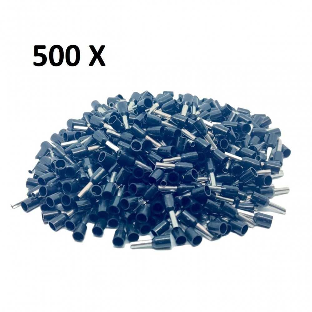 500x Terminales Ferrules Cal 18 AWG Cilíndricas Eléctricas Aisladas Cable E1008 NEGRO