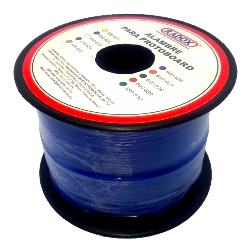 Rollo de Alambre Radox Mod: 690-822 para Protoboard Azul 100 m.