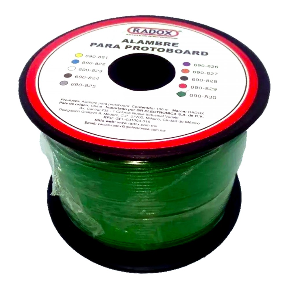 Rollo de Alambre Radox Mod: 690-830 para Protoboard Verde 100 m.