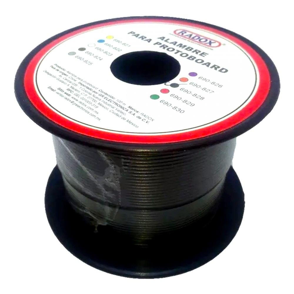 Rollo de Alambre Radox Mod: 690-828 para Protoboard Negro 100 m.