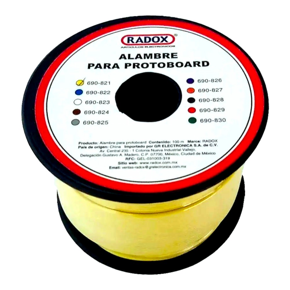 Rollo de Alambre Radox Mod: 690-821 para Protoboard Amarillo100 m.
