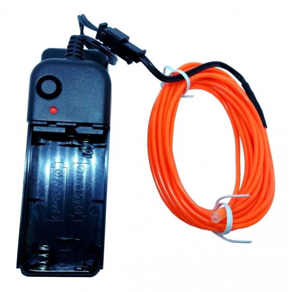 Cable Tira Hilo 3m Luminoso Luz Neon Naranja Con Portapila DJ Tron LED