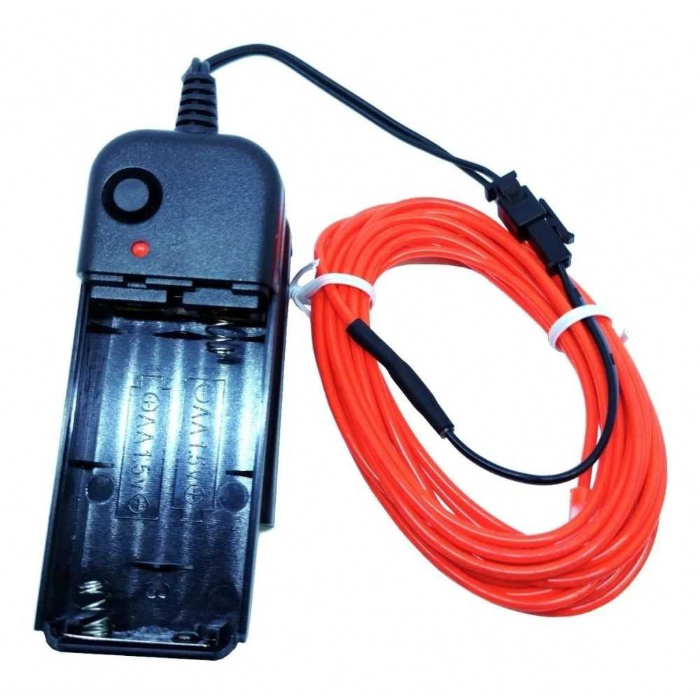 Cable Tira Hilo 3m Luminoso Luz Neon Rojo Con Portapila DJ Tron LED