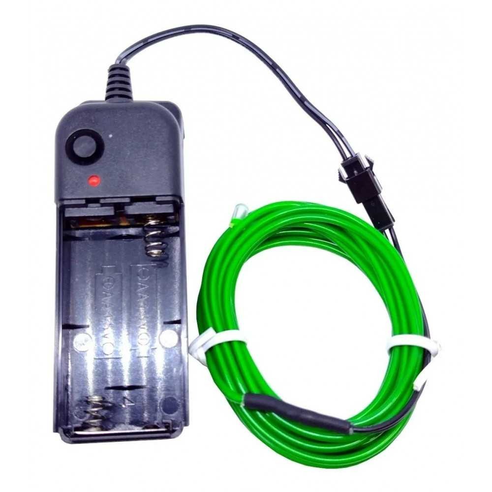 Cable Tira Hilo 3m Luminoso Luz Neon Verde Con Portapila DJ Tron LED