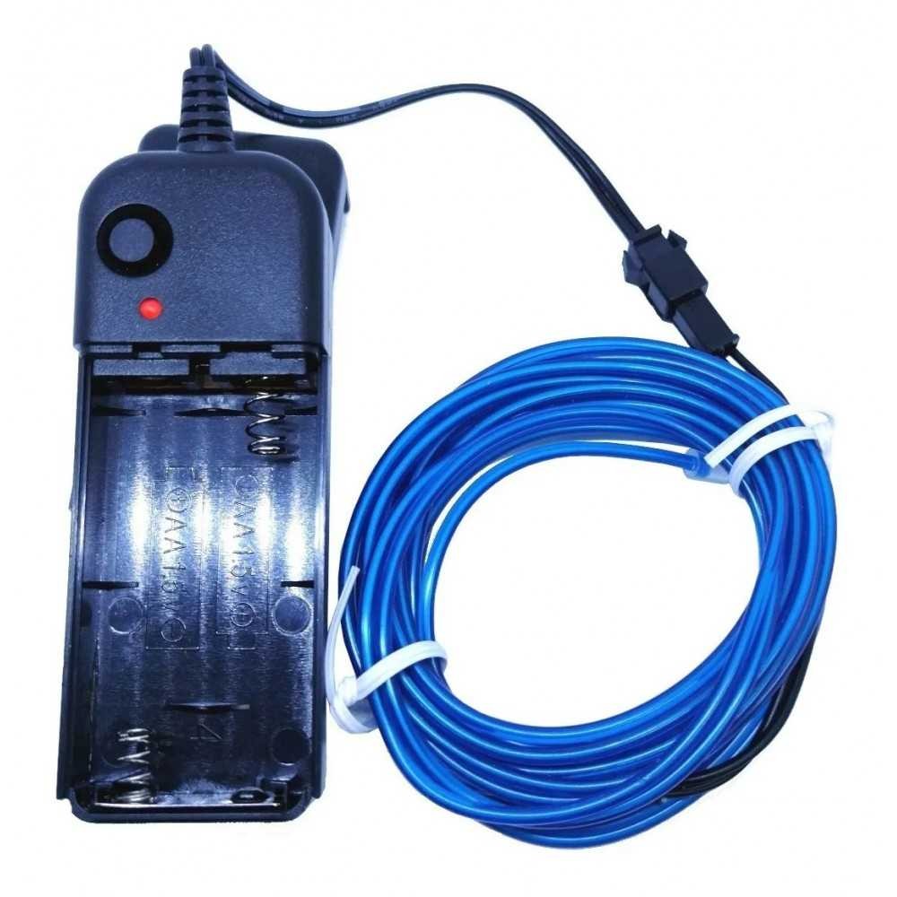 Cable Tira Hilo 3m Luminoso Luz Neon Azul Con Portapila DJ Tron LED
